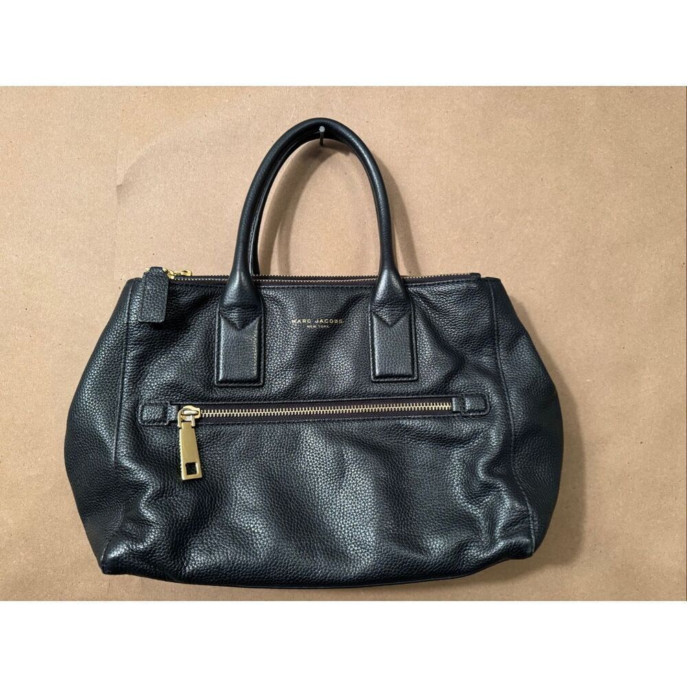 Marc Jacobs Black Pebbled Leather Satchel with Gold Hardware